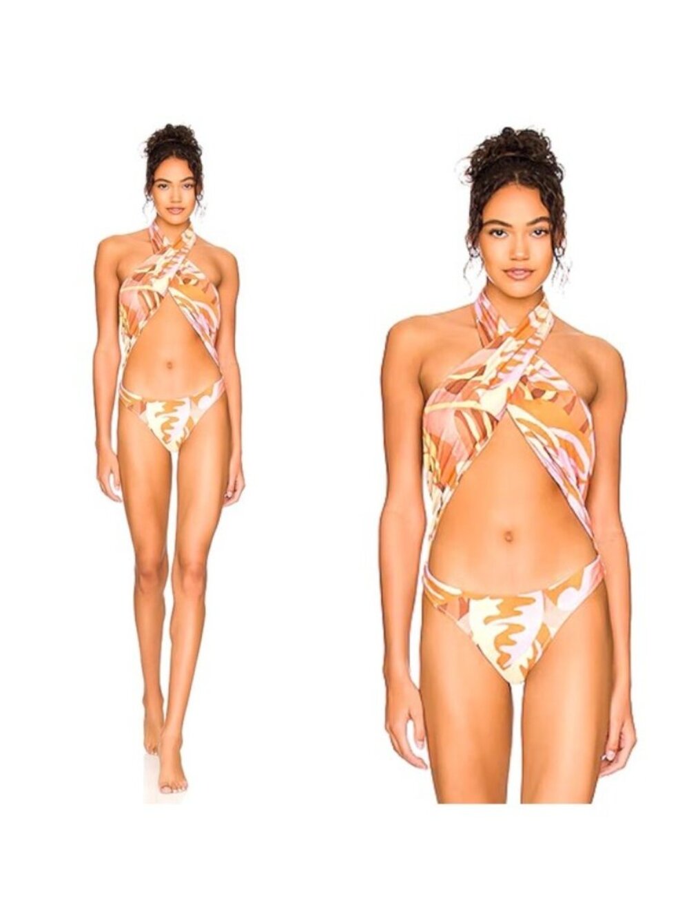 NWT Stone Fox Swim Azalea One Piece Swimsuit XS Tropic Halter Cutout Tie